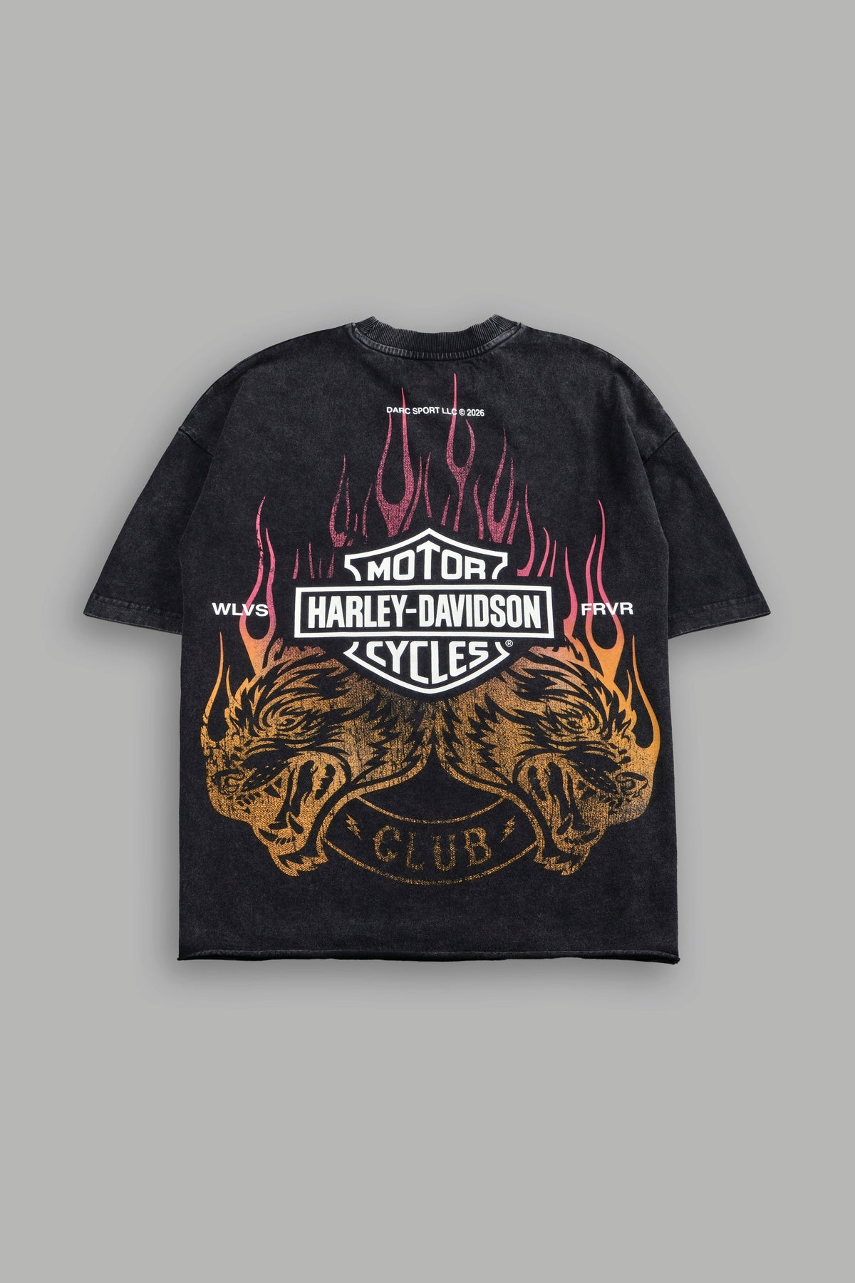 Rising Sun Grunge Mid Length Raw Hem Tee in Washed Black