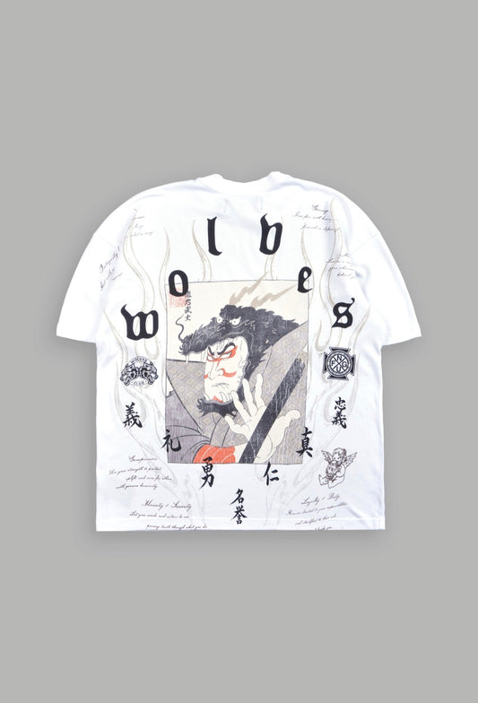 Bushido Wolves Samurai Premium Oversized Tee in White