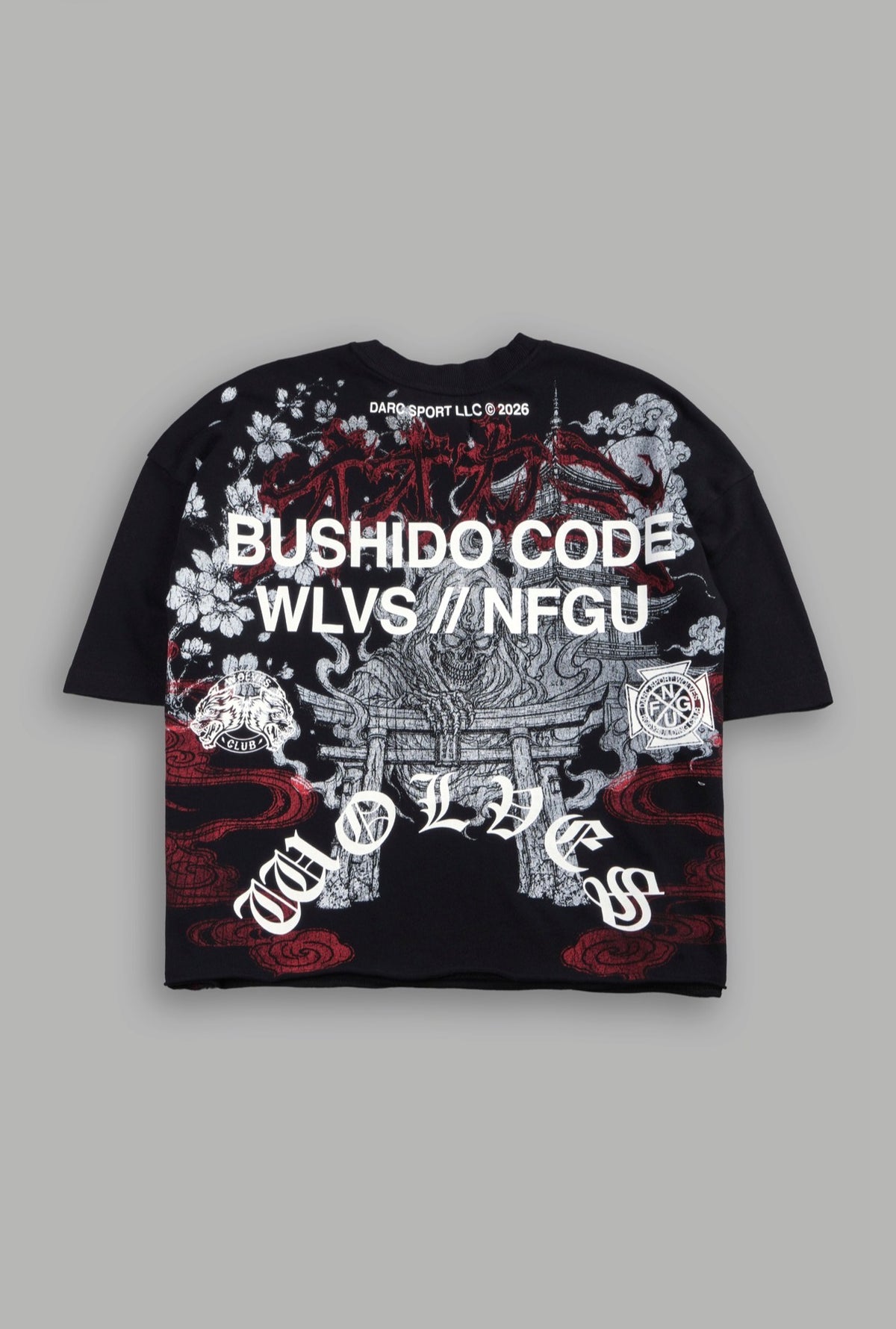 Bushido Wolves Flames Premium Oversized Tee in Black