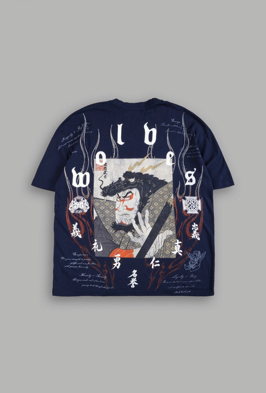 Bushido Wolves Samurai Premium Oversized Tee in Navy